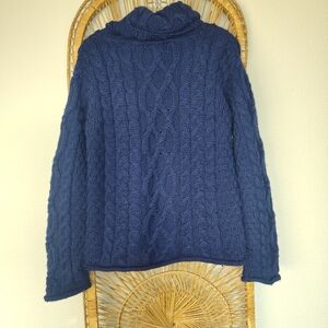 Inis Crafts 100% Merino Wool Cable Knit Chunky Cozy Turtleneck Sweater Small